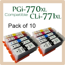 PGi770, CLi771. Pack of 10 (Compatible), Canon MG5770, MG6870, MG7770, TS5070, TS6070, TS8070