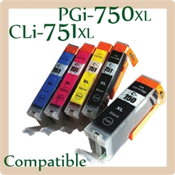 PGi750, CLi751. Pack of 5 (Compatible), Canon iP7270, iP8770, iX6770, iX6870, MG5470, MG5570, MG5670, MG6370, MG6470, MG6670, MG7170, MG7570, MX727, MX927