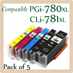 PGi780, CLi781. Pack of 5 (Compatible), Canon TR 8570, TS TS707, TS6370, TS8170, TS8270, TS8370, TS9170, TS9570