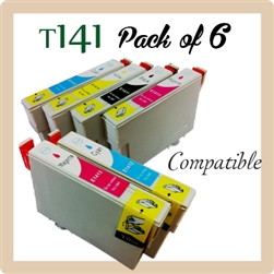 T141, Pack of 6 (Compatible), Epson ME 32, 320, 330, 340, ME OFFICE 82WD, 535, 560W, 620F, 900WD, 960FWD, WorkForce WF-3011, WF-3521, WF-7011, WF-7511