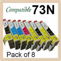 73N, Pack of 8 (Compatible), Epson Stylus Office T10, T20E, T40W, TX100, TX200, TX210, TX213, TX220, TX400, TX410, TX550W, TX600FW, C79, C90, C110, CX3900, CX4900, CX5500, CX5900, CX6900F, CX7300, CX8300, CX9300F, T30, TX300F, TX510FN, TX600FW, TX610FW