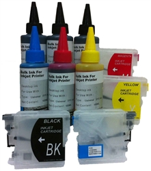 Refillable. Compatible Brother LC38 Series. 4 bottles of 100ml ink.