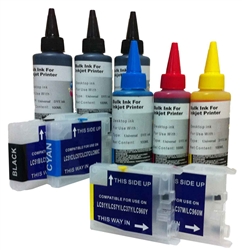 Refillable. Compatible Brother LC57 Series. 4 bottles of 100ml ink.