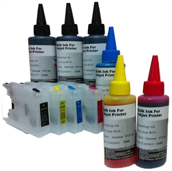 Refillable. Compatible Brother LC77 Series. 4 bottles of 100ml ink.