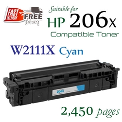 HP206X Cyan (W2111X, Compatible), Colour LaserJet Pro M255dw, M255nw, M282, M283fdw, M283cdw