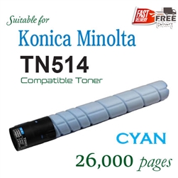 TN514 Cyan (Compatible), A9E8290, Konica Minolta Bizhub C458, C558, C658