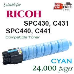 Ricoh 821077 Cyan (Compatible), Ricoh Aficio  SPC430, SPC431, SPC440, SPC441, LP137, LC142