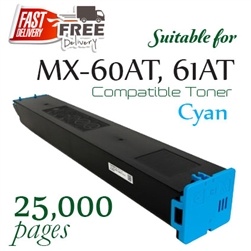 MX-61AT,60AT Cyan (Compatible),  Sharp MX-2630N, MX-3050N, MX-3060N, MX-3070N, MX-3550N, MX-3560N, MX-3570N, MX-4050N, MX-4060N, MX-4070N, MX-5050N, MX-5070N, MX-6050N, MX-6070N